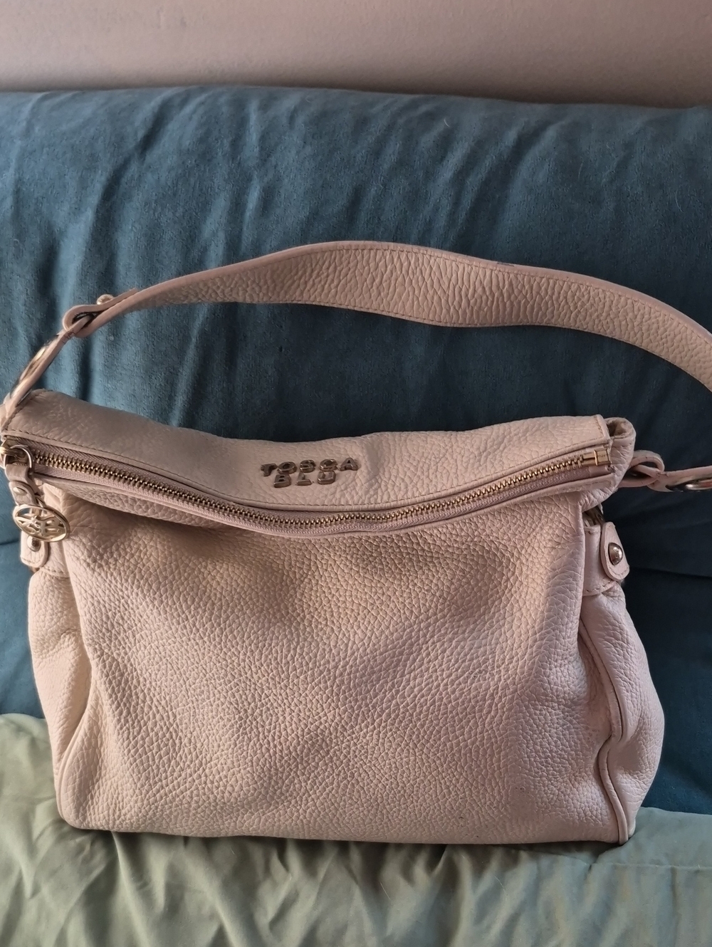 Vintage Tosca Blu Cream Pebbled Leather Shoulder Bag